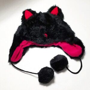 THE ORIGINAL ARIZONA CO. Faux Fur Black Pink Cat Girl's Youth Winter Hat EUC
